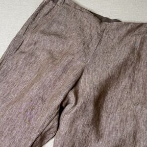 J Jill Women's Tan Mid Rise‎ Pull On Linen Pants Size Large Petite